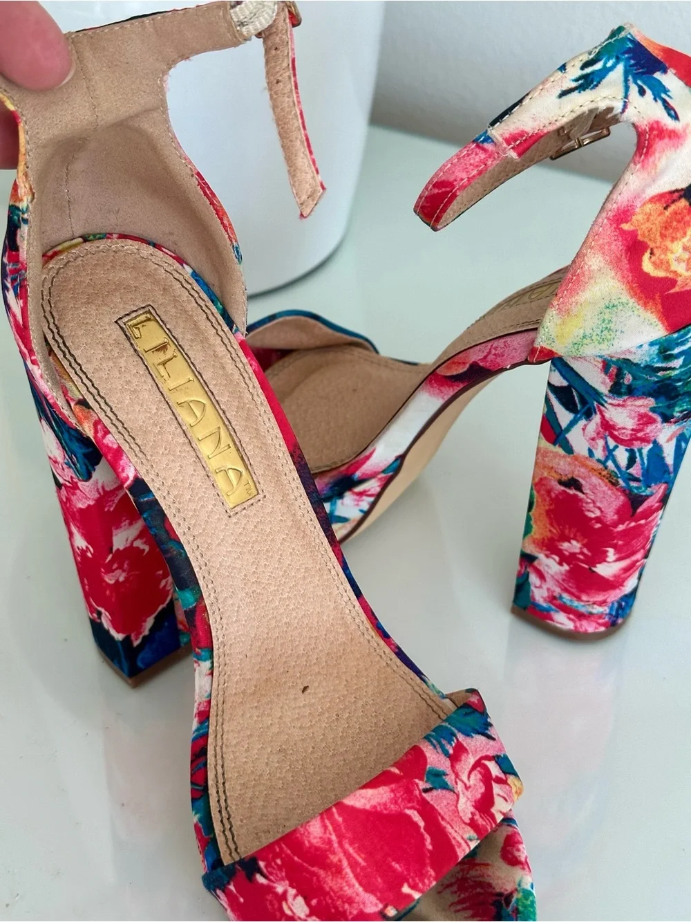Floral Block Heel Ankle-Strap Sandals - Multicolor Size 6
